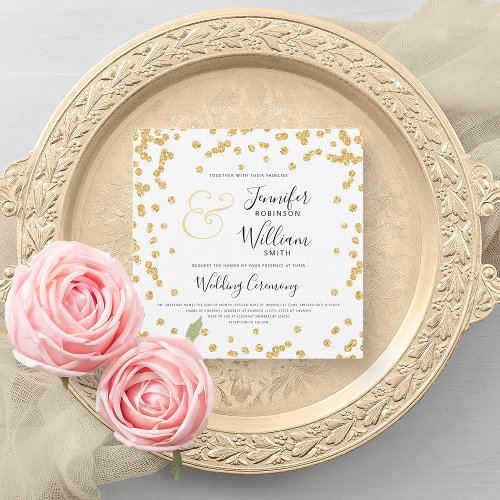 Elegant Gold Glitter Confetti Script Wedding Invitation