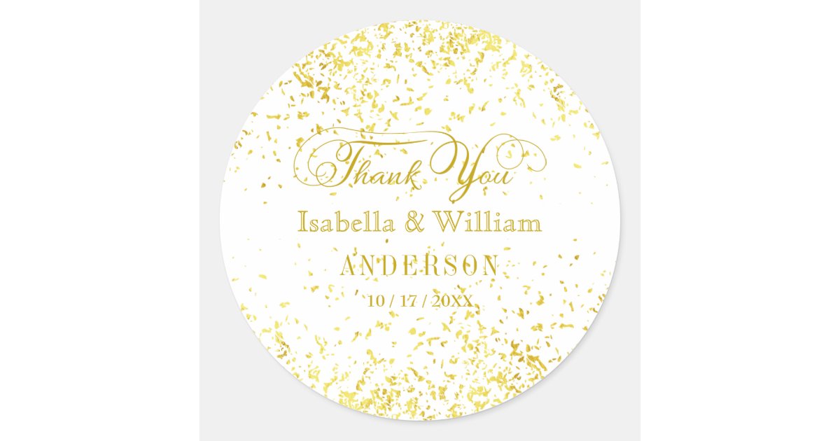 Elegant Gold Glitter Confetti Wedding Thank You Classic Round Sticker ...
