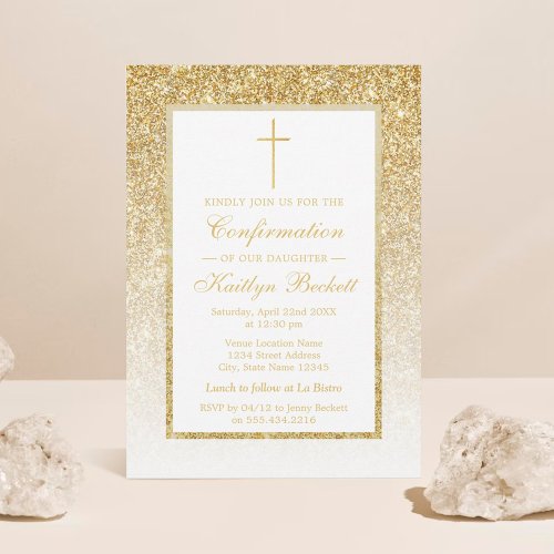 Elegant Gold Glitter Confirmation Or 1st Communion Invitation