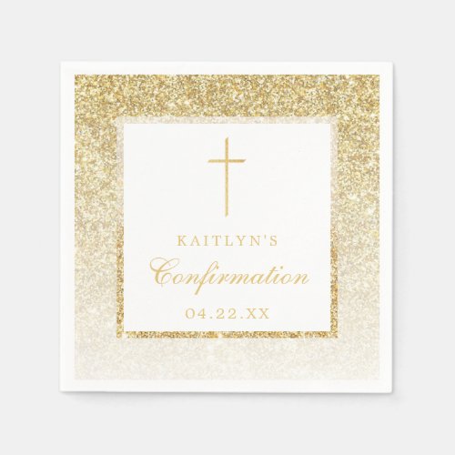 Elegant Gold Glitter Confirmation Or 1st Communion Napkins