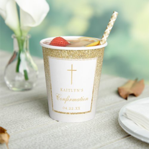 Elegant Gold Glitter Confirmation Or 1st Communion Paper Cups