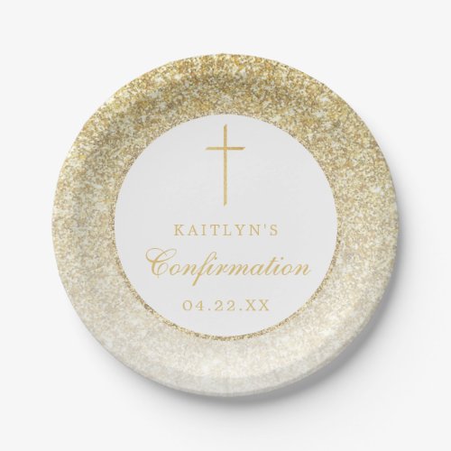 Elegant Gold Glitter Confirmation Or 1st Communion Paper Plates