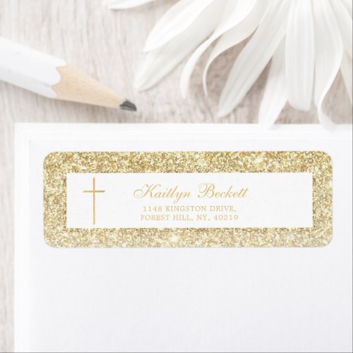 Elegant Gold Glitter Confirmation Or Baptism Label