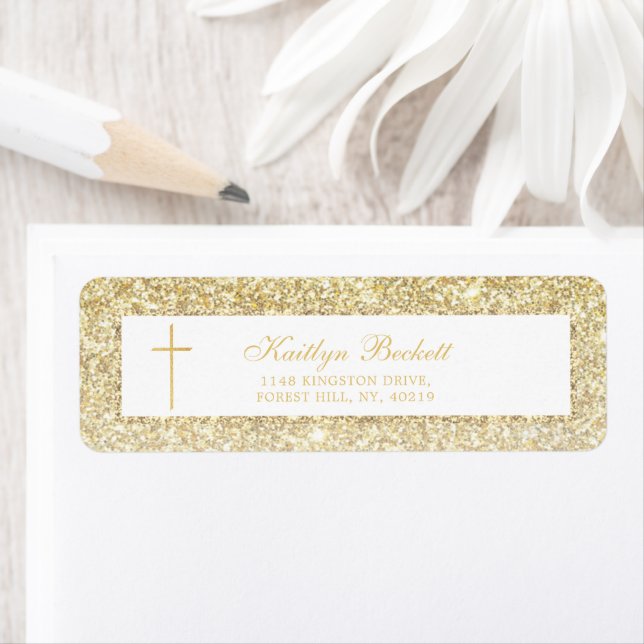 Elegant Gold Glitter Confirmation Or Baptism Label (Insitu)
