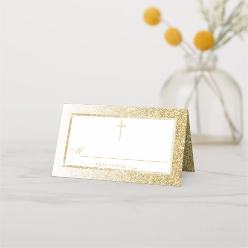 Elegant Gold Glitter Confirmation Or Baptism Place Card