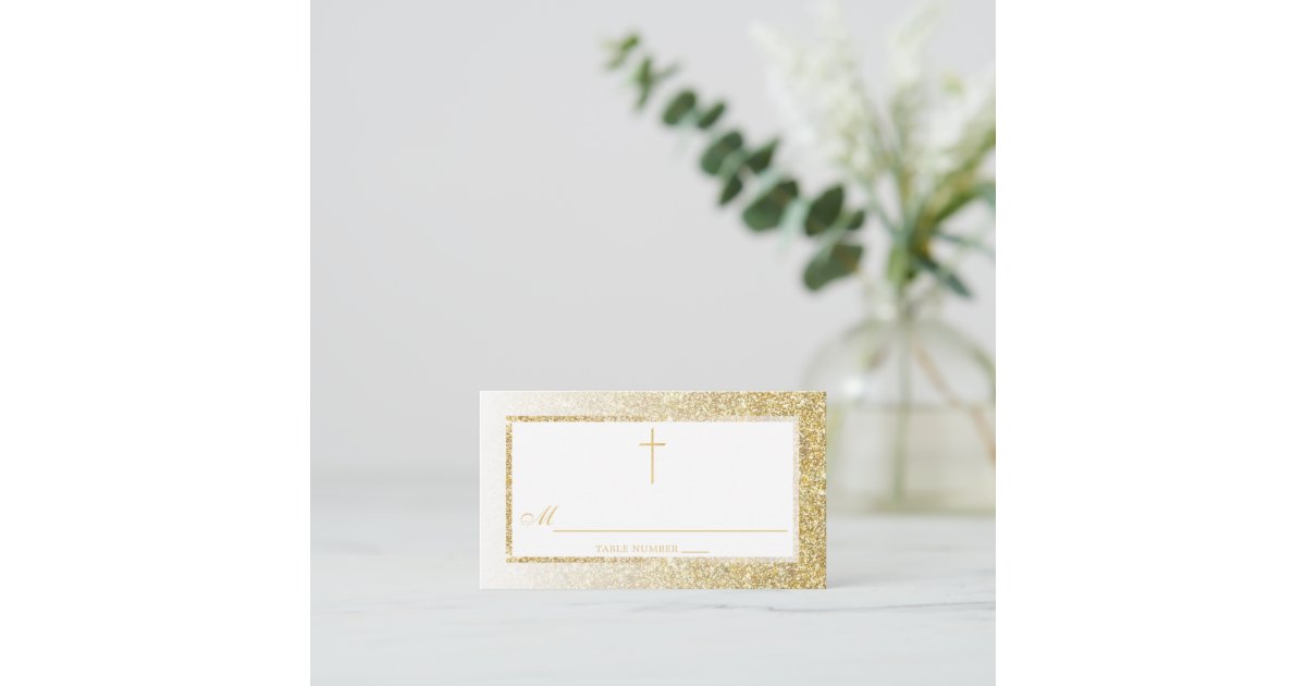 Elegant Gold Glitter Confirmation Or Baptism Place Card Zazzle