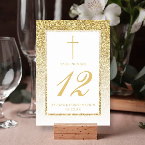 Elegant Gold Glitter Confirmation Or Baptism Table Number