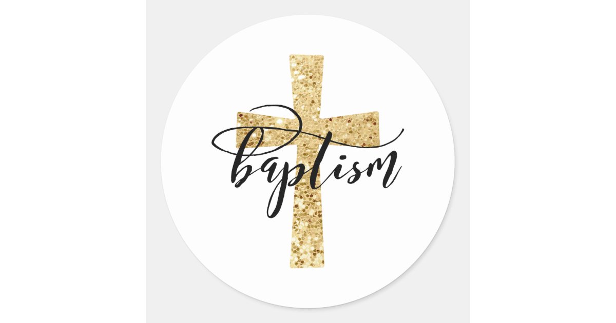 Elegant Glitter Baptism Favor Stickers | Zazzle