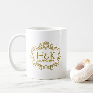 Elegant Gold Glitter Crown & Floral Frame Coffee Mug