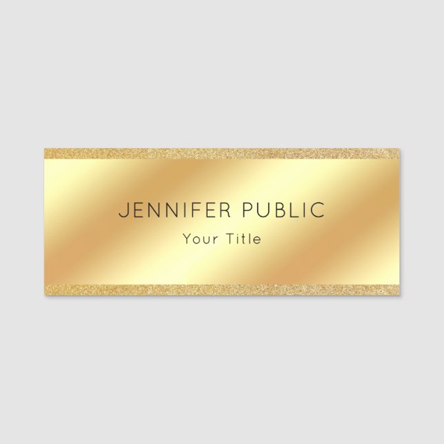 Elegant Gold Glitter Custom Glamorous Rectangle Name Tag (Front)