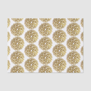 Elegant Gold Glitter Dahlia Flowers on White Tissue Paper
