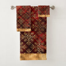 Elegant Gold Glitter Damask Burgundy Red Modern