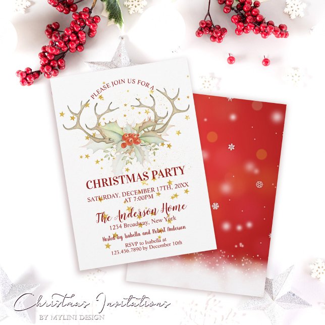 Elegant Gold Glitter Deer Christmas Dinner Invitation (Creator Uploaded)
