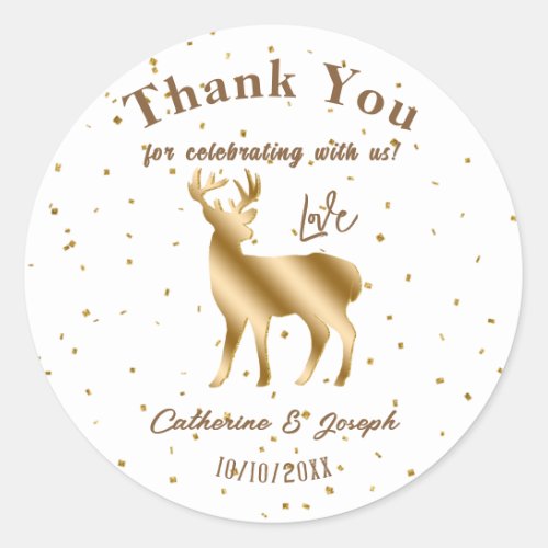 Elegant Gold  Glitter Deer Thank You Wedding Classic Round Sticker
