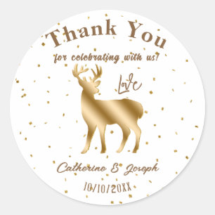Elegant Gold & Glitter Deer Thank You Wedding Classic Round Sticker