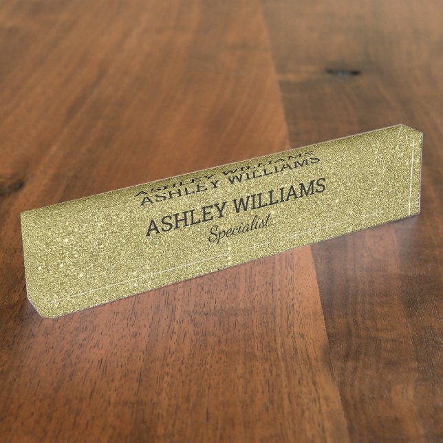 Elegant gold glitter desk name plate (Side)