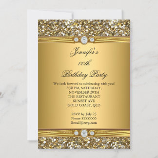 Elegant Gold Glitter Diamond Birthday Party 2 Invitation