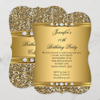 Elegant Gold Glitter Diamond Birthday Party B Invitation