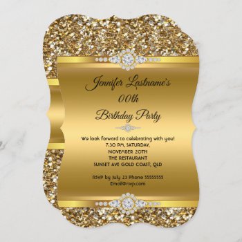 Elegant Gold Glitter Diamond Birthday Party Invitation by Zizzago at Zazzle