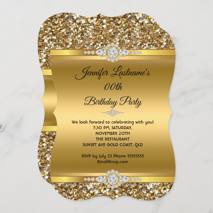 Elegant Gold Glitter Diamond Birthday Party Invitation | Zazzle