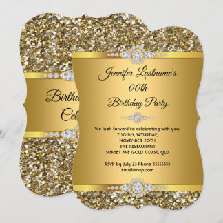 Elegant Gold Glitter Diamond Birthday Party Invitation