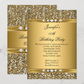 Elegant Gold Glitter Diamond Birthday Party Invitation