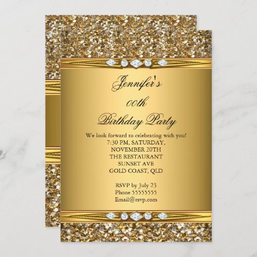 Elegant Gold Glitter Diamond Birthday Party Invitation