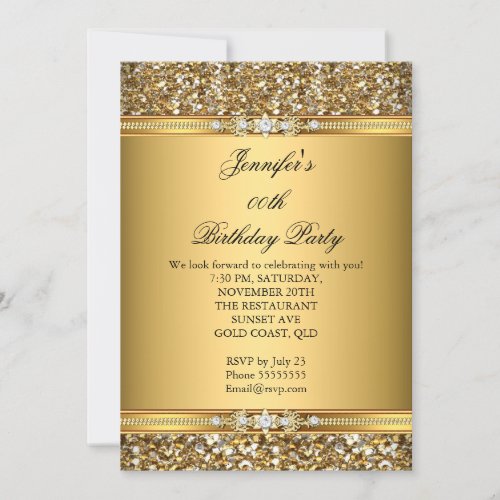 Elegant Gold Glitter Diamond Gem Birthday Party Invitation