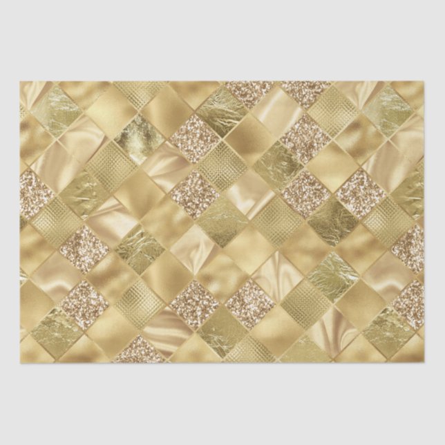 Elegant Gold Glitter Diamond Lattice Pattern Tissue Paper (Front)