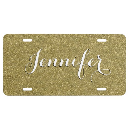 Elegant Gold Glitter DIY Script Name License Plate
