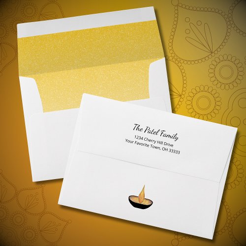 Elegant Gold Glitter Diya Lamp Diwali Envelope