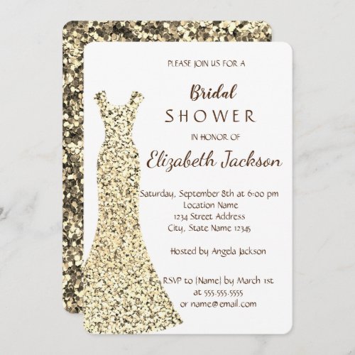 Elegant Gold Glitter Dress  Bridal Shower Invitation