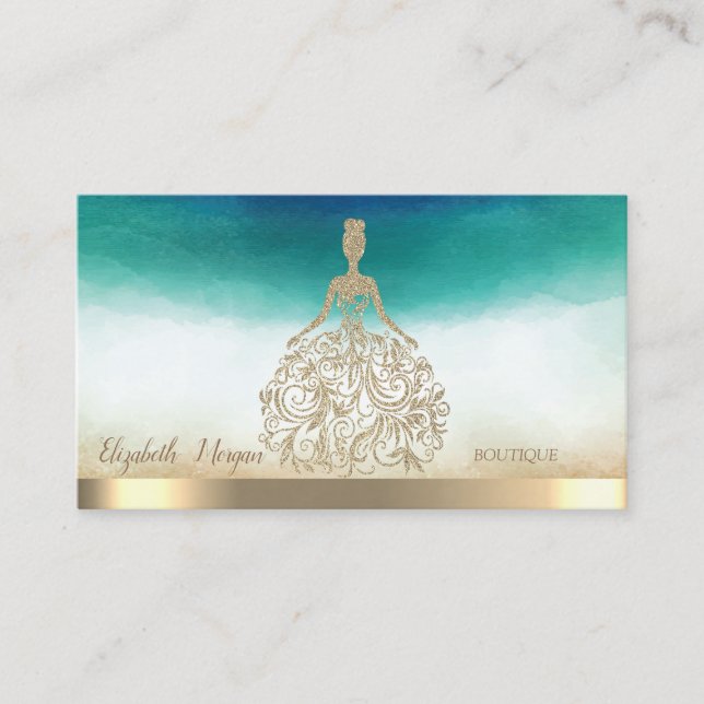 Elegant Gold Glitter Dress Business Card (Front)