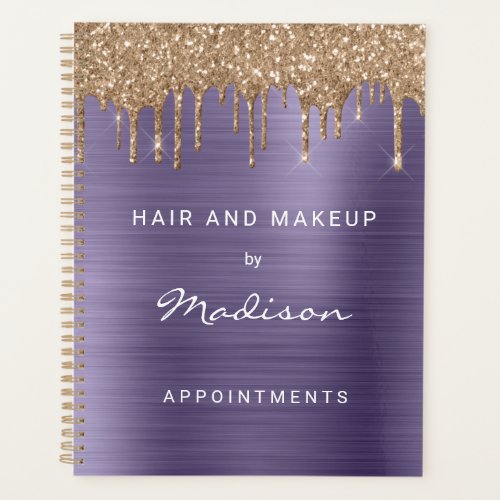 Elegant Gold Glitter Drip Purple Appointment Planner