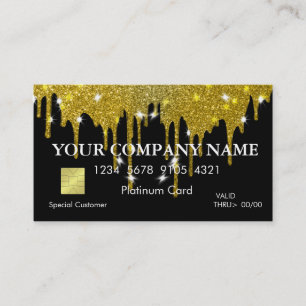 Elegant Gold Glitter Dripping Black Credit Card
