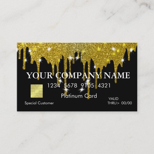 Elegant Gold Glitter Dripping Black Credit Card (Front)