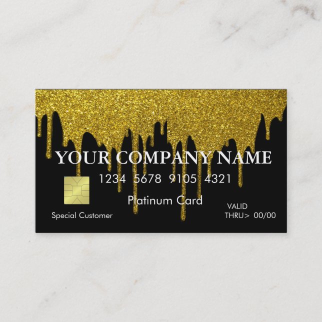 Elegant Gold Glitter Dripping Black Credit Card (Front)