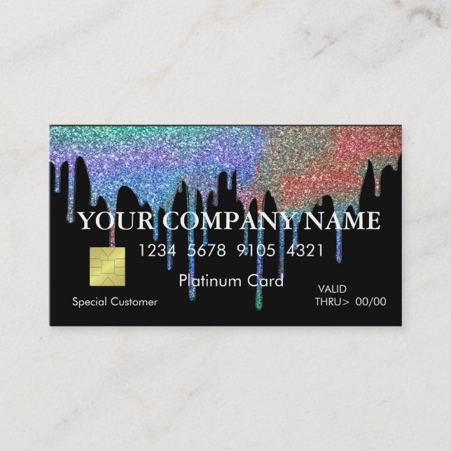Elegant Gold Glitter Dripping Black Credit Card (Front)
