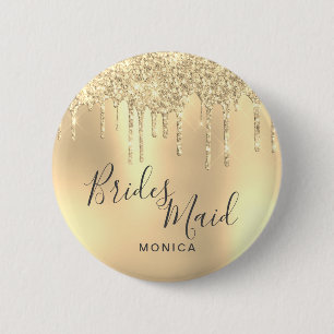 Elegant gold glitter drips bridesmaid button
