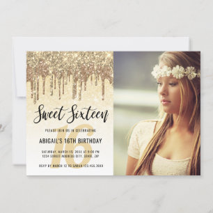 Elegant gold glitter drips sweet sixteen invitation