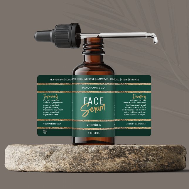 Elegant Gold Glitter Emerald Green Cosmetic Bottle Label (Elegant emerald green and gold glitter cosmetic bottle wrap around label design)