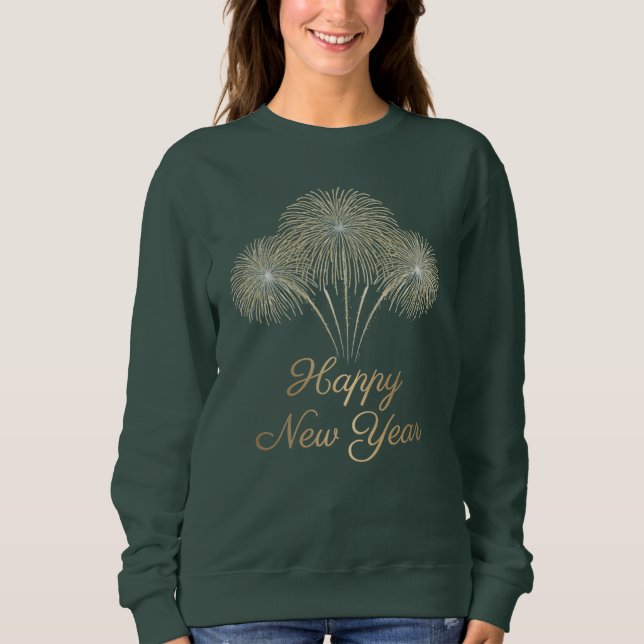 Elegant Gold Glitter Fireworks Happy New Year  Sweatshirt (Front)