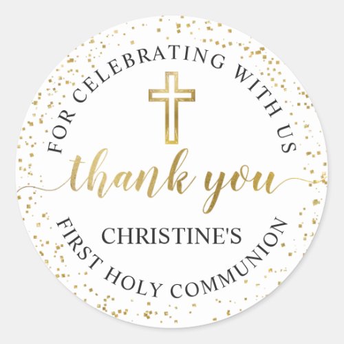 Elegant Gold Glitter First Communion Thank You Classic Round Sticker