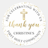 Elegant Gold Glitter First Communion Thank You