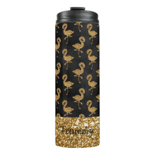 Elegant Gold Glitter Flamingo Glam Sparkle Thermal Tumbler