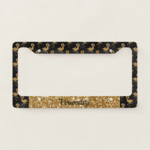 Elegant Gold Glitter Flamingo Pattern Personalized License Plate Frame