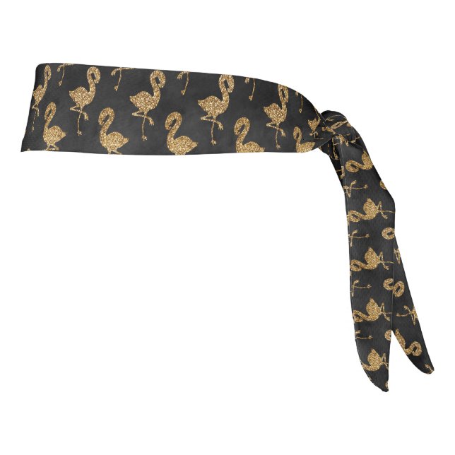 Elegant Gold Glitter Flamingo Pattern Sparkle Glam Tie Headband (Rotate 90)