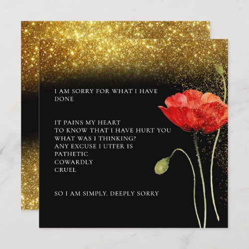 Elegant Gold Glitter Floral Iâm sorry apology Card