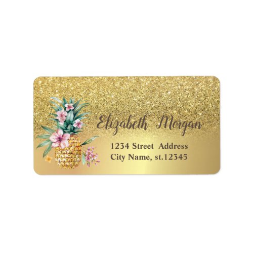 Elegant Gold Glitter Floral Pineapple Label