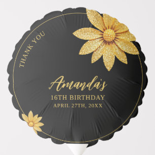 Elegant Gold Glitter Flower Sweet 16 Birthday Balloon